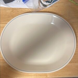 Corelle Serving Oval Platter Sandstone Grey Band 12.25” x 10" Beige Off-White